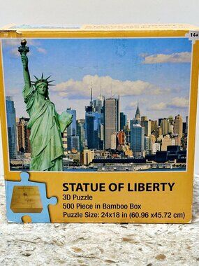 Statue of Liberty 3D Puzzle 500 Piece in Bamboo Box with Poster 24 x 18 COMPLETE